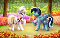 Size: 800x509 | Tagged: safe, artist:shinepawpony, oc, oc only, nation ponies, clothing, dutch cap, flower, hat, netherlands, tulip