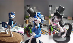 Size: 5508x3264 | Tagged: safe, artist:dustysculptures, character:dj pon-3, character:vinyl scratch, species:pony, absurd resolution, bipedal, clothing, hat, headphones, hoodie, irl, photo, sculpture, top hat