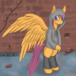 Size: 900x900 | Tagged: safe, artist:pantzar, character:scootaloo, species:pegasus, species:pony, bipedal, clothing, hoodie, older