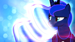 Size: 1920x1080 | Tagged: safe, artist:proffes, artist:sakatagintoki117, character:princess luna, species:alicorn, species:pony, endearing, female, glow, looking sideways, mare, solo, vector, wallpaper