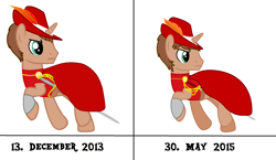 Size: 2760x1600 | Tagged: safe, artist:peternators, artist:redmagepony, base used, oc, oc only, oc:heroic armour, clothing, draw this again, hat, ms paint, rapier, red mage, redraw, sword
