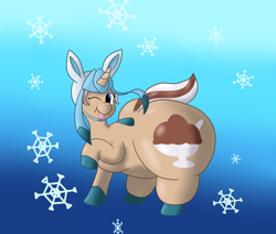 Size: 1280x1086 | Tagged: safe, artist:askchubbytwilight, oc, oc only, oc:hot fudge, species:pony, chubby, clothing, cosplay, crossover, glaceon, impossibly large butt, plot, pokémon, solo, tongue out, wink