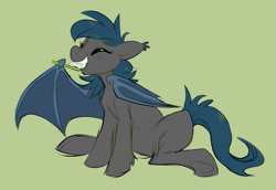 Size: 1131x779 | Tagged: safe, artist:dand-e, oc, oc only, oc:speck, species:bat pony, species:pony, blushing, brushie, brushing teeth, cute, eyes closed, floppy ears, fluffy, grin, sitting, smiling, solo, toothbrush, wing hands