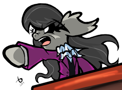 Size: 1947x1449 | Tagged: safe, artist:bronycurious, character:octavia melody, ace attorney, female, miles edgeworth, objection, parody, simple background, solo, transparent background