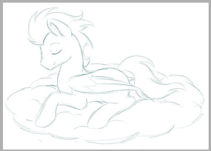 Size: 718x514 | Tagged: safe, artist:raininess, character:soarin', animated, art progress, cloud, cloudy, digital drawing, eyes closed, male, old cutie mark, prone, sleeping, slideshow, solo