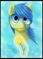 Size: 1800x2454 | Tagged: safe, artist:dawnmistpony, oc, oc only, oc:morning dew, fanfic:background pony, flower, looking at you, magic, portrait, smiling, solo