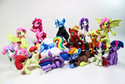 Size: 1280x853 | Tagged: safe, artist:dustysculptures, character:apple bloom, character:applejack, character:big mcintosh, character:flutterbat, character:fluttershy, character:moondancer, character:pinkie pie, character:rainbow dash, character:rarity, character:sweetie belle, character:trixie, character:twilight sparkle, species:pony, aiden pearce, alternate hairstyle, apple, bipedal, book, cellphone, clothing, cloud, cloudy, costume, group photo, irl, jacket, parody, phone, photo, ponidox, sculpture, self ponidox, sleeping, turkey, turkey costume