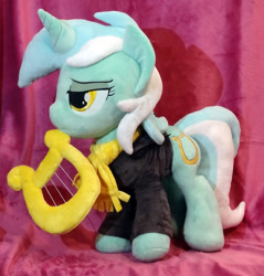 Size: 957x1000 | Tagged: safe, artist:appledew, character:lyra heartstrings, fanfic:background pony, clothing, dig the swell hoodie, hoodie, irl, lyre, photo, plushie, scarf, solo