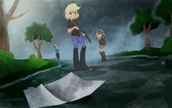 Size: 1280x803 | Tagged: safe, artist:ngrycritic, character:applejack, character:rainbow dash, character:sunset shimmer, my little pony:equestria girls, ak-74, ak-74m, the walking dead