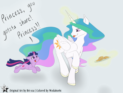 Size: 4500x3375 | Tagged: safe, artist:bri-sta, artist:wodahseht, character:princess celestia, character:twilight sparkle, species:alicorn, species:pony, species:unicorn, blep, chase, cheek fluff, color edit, cookie, cute, cutelestia, dialogue, female, filly, filly twilight sparkle, fluffy, lidded eyes, magic, mare, missing accessory, momlestia, open mouth, plate, raised hoof, raised leg, running, sillestia, silly, smiling, teasing, telekinesis, tongue out, twiabetes, unshorn fetlocks