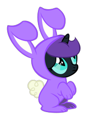 Size: 3000x3771 | Tagged: safe, artist:bronyboy, oc, oc only, oc:nyx, bunny costume, clothing, cute, female, filly, frown, hnnng, looking up, nyxabetes, sad, simple background, sitting, solo, transparent background, vector