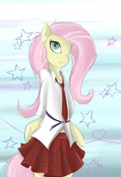 Size: 1029x1494 | Tagged: safe, artist:insanitylittlered, character:fluttershy, species:anthro, clothing, schoolgirl