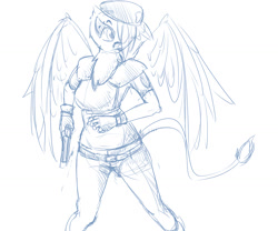 Size: 1280x1067 | Tagged: safe, artist:wouhlven, oc, oc only, oc:ginger feathershy, species:anthro, species:griffon, beret, clothing, cosplay, costume, jill valentine, monochrome, resident evil, solo, weapon