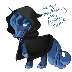 Size: 864x864 | Tagged: safe, artist:the-orator, character:princess luna, species:alicorn, species:pony, cloak, clothing, colored pupils, crossover, female, hilarious in hindsight, hood, mare, raised hoof, s1 luna, simple background, sith, solo, star wars, transparent background