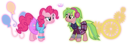 Size: 5379x1876 | Tagged: safe, artist:meganlovesangrybirds, character:lemon zest, character:pinkie pie, equestria girls:friendship games, g4, my little pony: equestria girls, my little pony:equestria girls, absurd resolution, bow tie, canterlot high, clothing, crystal prep academy, crystal prep academy uniform, crystal prep shadowbolts, cutie mark, equestria girls outfit, equestria girls ponified, headphones, inkscape, logo, looking at each other, pleated skirt, ponified, school uniform, signature, simple background, skirt, transparent background, vector, versus, wondercolts, wristband