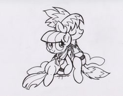 Size: 1024x795 | Tagged: safe, artist:shikogo, character:cloudchaser, character:coco pommel, black and white, clothing, cocochaser, female, grayscale, hoodie, lesbian, monochrome, shipping, traditional art