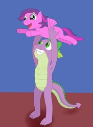 Size: 762x1048 | Tagged: safe, artist:allonsbro, character:sky wishes, character:spike, parent:twilight sparkle, g3, adopted offspring, armpits, g3 to g4, generation leap, niece, story included, uncle, uncle spike, underhoof