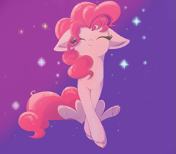 Size: 647x567 | Tagged: safe, artist:banoodle, character:pinkie pie, species:earth pony, species:pony, cloven hooves, doodle, eyes closed, female, floppy ears, mare, sitting, solo, sparkles