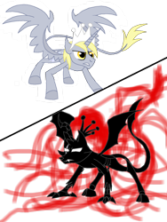 Size: 1050x1400 | Tagged: safe, artist:rexlupin, character:derpy hooves, species:alicorn, species:changeling, species:classical unicorn, species:pony, 1000 hours in ms paint, battle for equestria, battle stance, bec noir, crossover, crown, duel, epic, fanfic scene, fanfic spoiler, homestuck, implied death, it makes sense in context, leonine tail, ms paint, peregrine mendicant, ponified, power, princess derpy, red miles, scar, scene parody, versus, xk-class end-of-the-world scenario