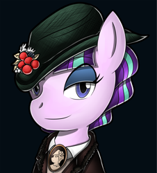 Size: 2000x2216 | Tagged: safe, artist:flam3zero, character:starlight glimmer, bbc, clothing, crossover, doctor who, female, hat, looking at you, missy, solo, style emulation, the master, yuji uekawa style