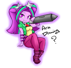 Size: 1024x980 | Tagged: dead source, safe, artist:demonfox, character:aria blaze, my little pony:equestria girls, chibi, female, grin, looking at you, pose, solo, speedpaint, stylus