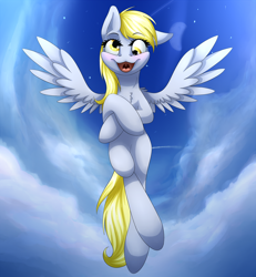 Size: 2500x2700 | Tagged: safe, artist:klarapl, character:derpy hooves, species:pegasus, species:pony, female, flying, mare, open mouth, smiling, solo