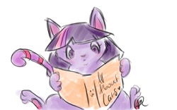Size: 640x400 | Tagged: safe, artist:kittentoots, character:twilight sparkle, book, cat, catified, female, simple background, solo, species swap, twilight cat, white background