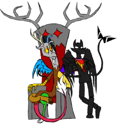 Size: 1650x1795 | Tagged: safe, artist:rexlupin, character:discord, species:draconequus, bec noir, blood, crossover, discord's throne, homestuck, jack noir, male, throne, unsure, xk-class end-of-the-world scenario