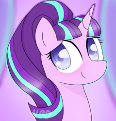Size: 573x600 | Tagged: safe, artist:ultrard, character:starlight glimmer, species:pony, species:unicorn, bust, colored pupils, cute, female, glimmerbetes, looking at you, mare, portrait, signature, smiling, solo