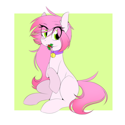 Size: 1024x1024 | Tagged: safe, artist:ten-dril, oc, oc only, oc:tendril, species:earth pony, species:pony, bell, bell collar, collar, digital art, ear fluff, female, holly, sitting, solo