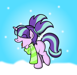 Size: 2056x1993 | Tagged: safe, artist:ideltavelocity, character:starlight glimmer, species:pony, species:unicorn, clothing, cute, eyes closed, female, filly, filly starlight glimmer, glimmerbetes, happy, open mouth, scarf, snow, snowfall, solo, younger