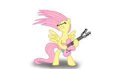 Size: 900x499 | Tagged: safe, artist:ceehoff, character:fluttershy, species:pegasus, species:pony, electric guitar, female, guitar, headbang, heavy metal, mare, metalshy