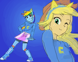 Size: 600x477 | Tagged: safe, artist:invisibleone11, character:applejack, character:rainbow dash, my little pony:equestria girls, helping twilight win the crown, scene interpretation, wink, wondercolts