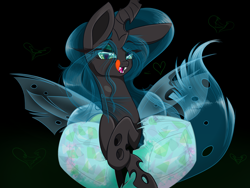 Size: 1200x900 | Tagged: safe, artist:banoodle, character:queen chrysalis, species:changeling, bedroom eyes, changeling queen, female, licking, licking lips, looking at you, solo, tongue out
