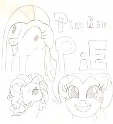 Size: 2018x2220 | Tagged: safe, artist:chronicle23, character:pinkamena diane pie, character:pinkie pie, contemplating insanity, crazy face, exploitable meme, expressions, face crazier than this meme, faec, female, insanity face, meme, monochrome, pinkie blind, solo, text