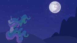 Size: 2784x1566 | Tagged: safe, artist:cuttycommando, character:princess celestia, species:alicorn, species:pony, crying, cutie mark, female, full moon, hooves, horn, lineless, mare, mare in the moon, moon, night, night sky, sitting, sky, solo, stars, wings