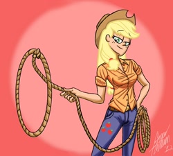 Size: 882x795 | Tagged: safe, artist:ceehoff, character:applejack, humanized, rope