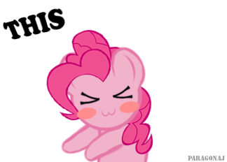 Size: 324x232 | Tagged: safe, artist:paragonaj, character:pinkie pie, :3, >.<, animated, blushing, cute, diapinkes, eyes closed, female, loop, reaction image, simple background, solo, text, x3