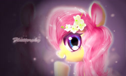 Size: 3380x2050 | Tagged: safe, artist:lmgchikess, character:fluttershy, female, flower, flower in hair, looking at you, portrait, profile, solo