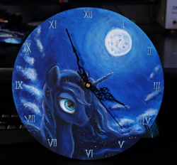 Size: 1280x1187 | Tagged: safe, artist:horseez, character:princess luna, acrylic painting, clock, female, solo, traditional art