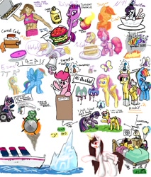 Size: 1280x1500 | Tagged: safe, artist:brainflowcrash, artist:gift, artist:living_dead, artist:strangersaurus, character:applejack, character:big mcintosh, character:braeburn, character:carrot cake, character:derpy hooves, character:fluttershy, character:pinkie pie, character:rainbow dash, character:rarity, character:twilight sparkle, character:twilight sparkle (alicorn), species:alicorn, species:pony, bell, clothing, collaboration, drawpile disasters, female, food, hat, iceberg, mabel pines, mane six, mare, mural, party hat, pirate fluttershy, pizza, pun, raritea, socks, titanic, wat