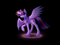 Size: 4000x3000 | Tagged: safe, artist:klarapl, character:twilight sparkle, character:twilight sparkle (alicorn), species:alicorn, species:pony, female, looking at you, magic, magic circle, mare, raised hoof, solo, spread wings, wings