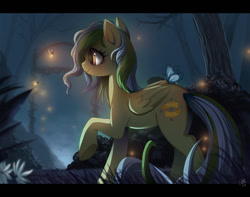 Size: 1173x926 | Tagged: dead source, safe, artist:ruhje, character:starlight, oc, species:pegasus, species:pony, archway, butterfly, commission, female, firefly, garden, glow, mare, night, starlight