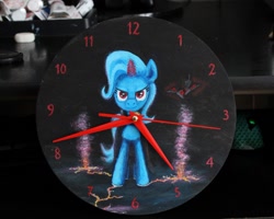 Size: 1280x1023 | Tagged: safe, artist:horseez, character:trixie, species:pony, species:unicorn, acrylic painting, alicorn amulet, clock, female, mare, painting, solo, traditional art