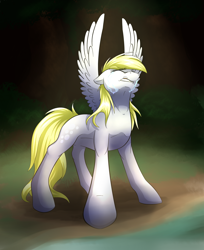 Size: 2200x2700 | Tagged: safe, artist:klarapl, character:derpy hooves, species:pegasus, species:pony, crying, epic derpy, eyes closed, female, floppy ears, gritted teeth, mare, solo, spread wings, water, wings