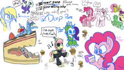 Size: 1920x1080 | Tagged: safe, artist:brainflowcrash, artist:chrispy248, artist:living_dead, artist:strangersaurus, character:bon bon, character:derpy hooves, character:featherweight, character:fluttershy, character:lyra heartstrings, character:pinkie pie, character:princess celestia, character:rarity, character:sweetie drops, species:pegasus, species:pony, cake, collaboration, drawpile disasters, female, food, mare, muffin, whipped cream