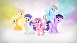 Size: 1920x1080 | Tagged: safe, artist:romus91, edit, character:applejack, character:derpy hooves, character:fluttershy, character:pinkie pie, character:rainbow dash, character:rarity, character:twilight sparkle, species:pegasus, species:pony, female, mane six, mare, palette swap, ponidox, recolor, self ponidox, wallpaper, wallpaper edit