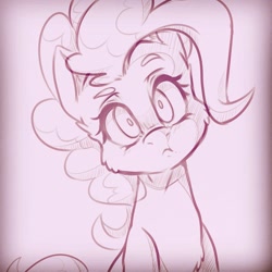 Size: 1440x1440 | Tagged: safe, artist:vicse, character:pinkie pie, chest fluff, female, fluffy, monochrome, sketch, solo