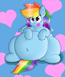 Size: 1045x1237 | Tagged: safe, artist:dullpoint, character:rainbow dash, belly, belly button, cute, fat, female, heart, obese, solo, tubby wubby pony waifu