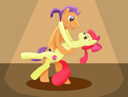 Size: 1024x778 | Tagged: safe, artist:allonsbro, character:apple bloom, character:tender taps, ship:tenderbloom, dancing, female, male, older, shipping, straight